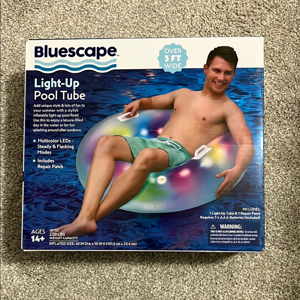 Bluescape LED Light-Up Pool Tube / Pool Float - Over 3ft wide - Up to 220lbs